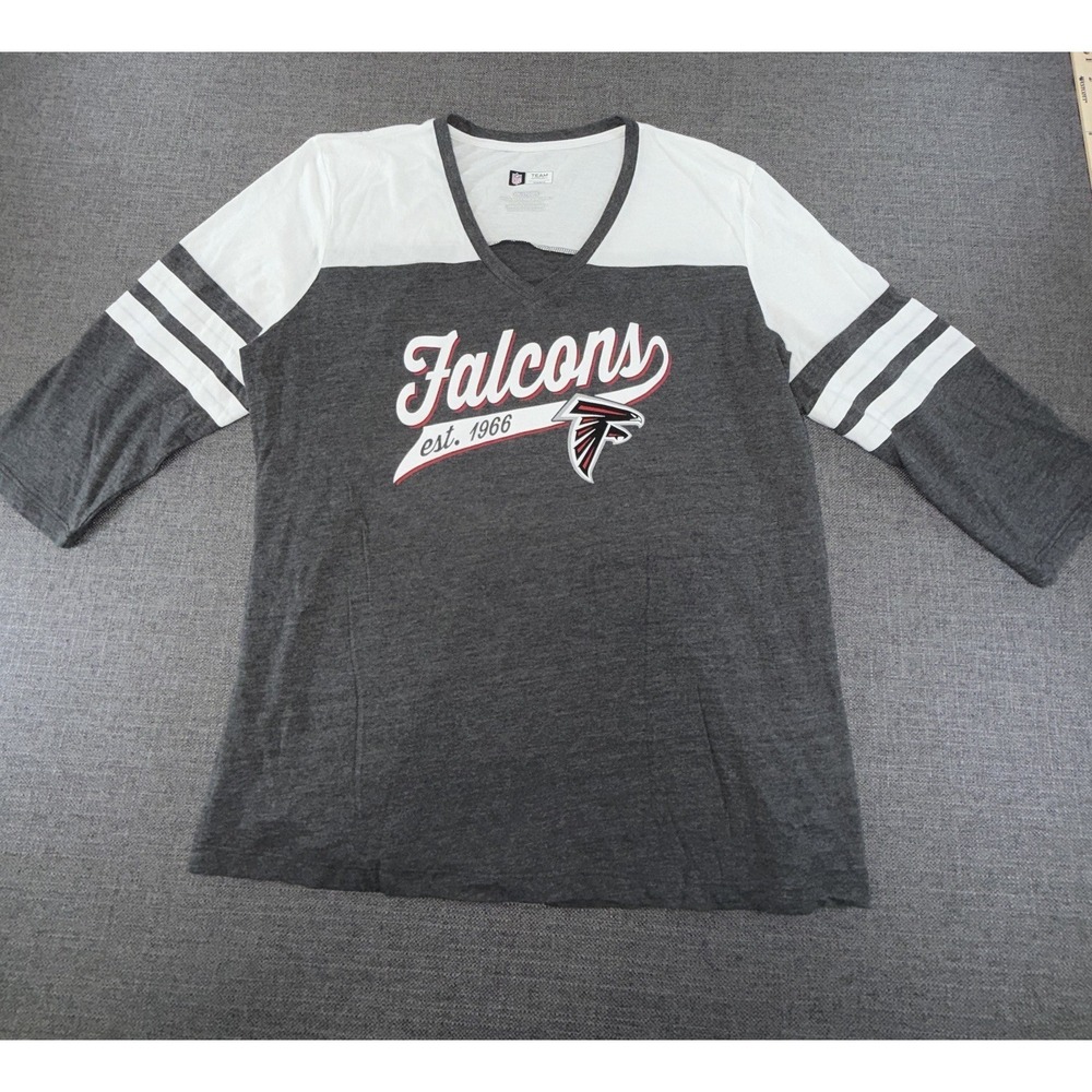 NFL Team Apparel Atlanta Falcons V-Neck 3/4 Sleeve‎ Shirt Women's 2XL Gray